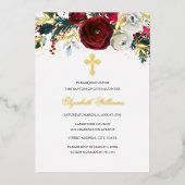 クリスマスレッド金ゴールドフローラガールバプテスマ 箔招待状 (正面)