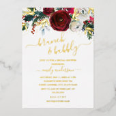 クリスマスレッド金ゴールドフローラブランチと泡立ち 箔招待状 (正面)