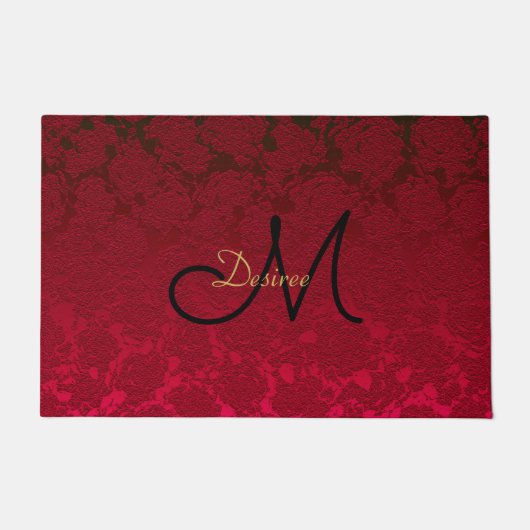 クリスマスレッド金ゴールドブラックウィンターモノグラム ドアマット (正面)