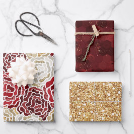 クリスマスレッド金ゴールドラグジュアリーグリッターパターン ラッピングペーパーシート