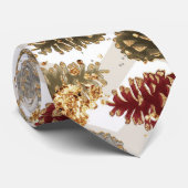 クリスマスレッド金ゴールドラグジュアリーパインコーンパターン ネクタイ (ロール)
