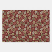 クリスマスレッド金ゴールドラグジュアリーパインコーンパターン ラッピングペーパーシート (正面)