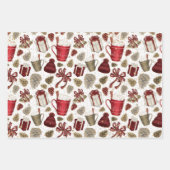 クリスマスレッド金ゴールドラグジュアリーホットチョコレートパターン ラッピングペーパーシート (正面3)