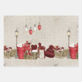 クリスマスレッド金ゴールドラグジュアリーホットチョコレートパターン ラッピングペーパーシート (正面)