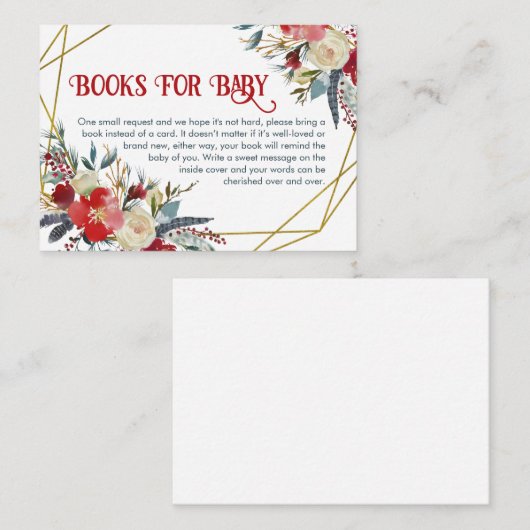 クリスマスレッド金ゴールド水彩フローラが本をもたらす エンクロージャーカード (正面/裏面)