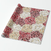 クリスマスレッド金ゴールド高級グリッターパターン ラッピングペーパー (アンロールド)