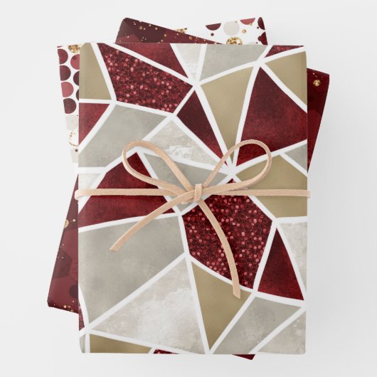 クリスマスレッド金ゴールド高級幾何学模様 ラッピングペーパーシート (インサイチュ)