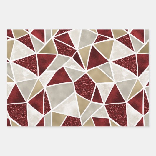 クリスマスレッド金ゴールド高級幾何学模様 ラッピングペーパーシート (正面)