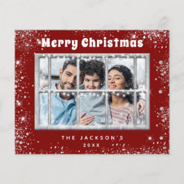 クリスマスレッド銀色の写真窓カード