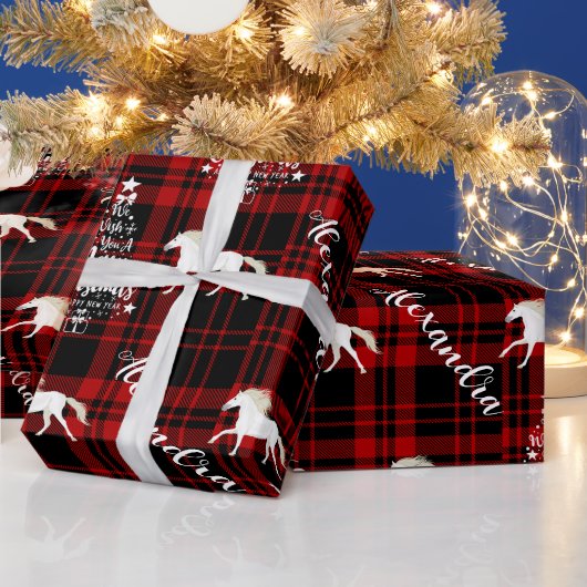 クリスマスレッド馬術馬パーソナライズされた ラッピングペーパー (クリスマス)
