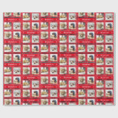 クリスマスレッド4フォトドッグコラージペット名の追加 ラッピングペーパー (フラット)