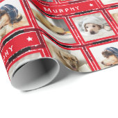 クリスマスレッド4フォトドッグコラージペット名の追加 ラッピングペーパー (ロールコーナー)