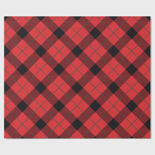 クリスマスレッド、グリーンと黒の対角の格子模様 ラッピングペーパー (フラット)