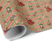 クリスマスレッド/グリーンのワンダーランドのアリスストライプの ラッピングペーパー (ロールコーナー)