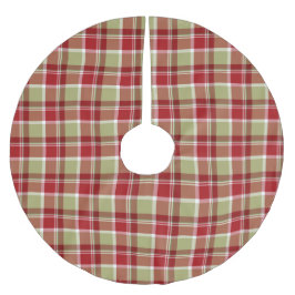 クリスマスレッド&グリーンの格子模様 ブラッシュドポリエステルツリースカート