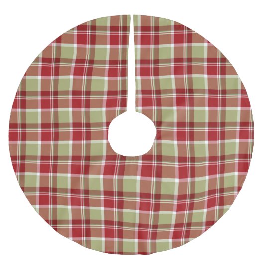 クリスマスレッド&グリーンの格子模様 ブラッシュドポリエステルツリースカート (正面)