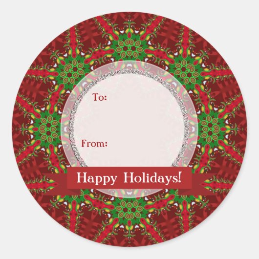 クリスマスレッド+グリーンギフトラベルラウンドステッカー ラウンドシール (正面)
