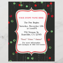 クリスマスレッド&グリーンシークンズホリデーパーティチラシ チラシ