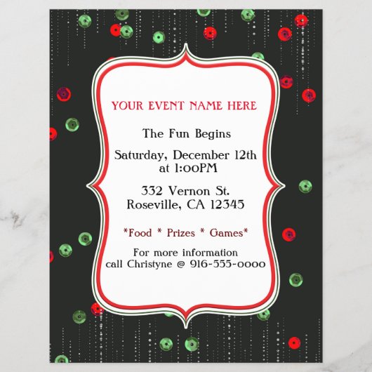 クリスマスレッド&グリーンシークンズホリデーパーティチラシ チラシ (正面)