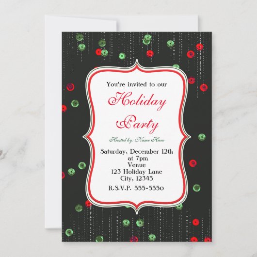 クリスマスレッド&グリーンシークンズホリデー招待状 招待状 (正面)