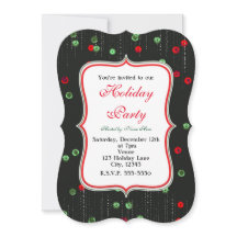 クリスマスレッド&グリーンシークンズホリデー招待状