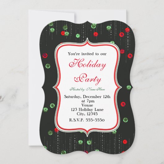 クリスマスレッド&グリーンシークンズホリデー招待状 招待状 (正面)