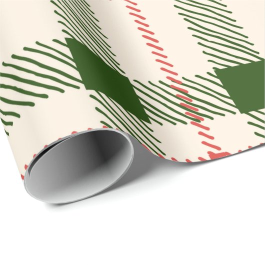 クリスマスレッド&グリーンプレイドファームハウスキュートシンプル ラッピングペーパー (ロールコーナー)
