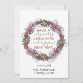 クリスマスレッド&グリーンボタニカルリース シーズンカード (正面)