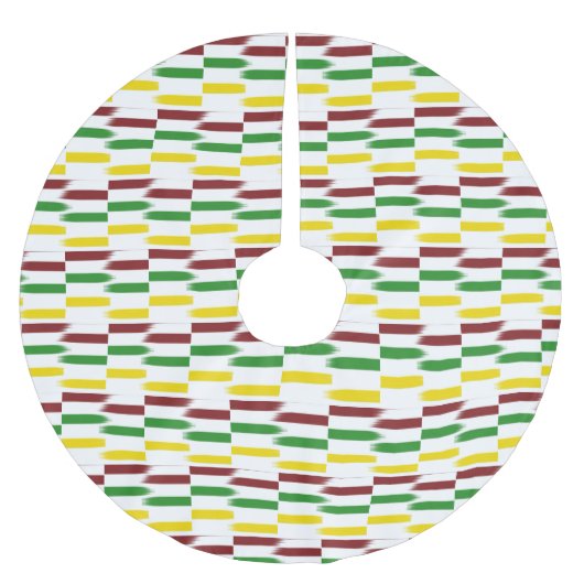 クリスマスレッド、グリーン、鮮やかな白ストライプの金ゴールド ブラッシュドポリエステルツリースカート (正面)