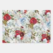 クリスマスレッド&ダスティブルーバラ&ホリー ラッピングペーパーシート (正面3)