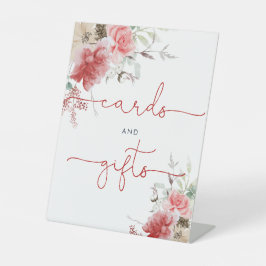 クリスマスレッド&ピンクフローラシャワーカード&ギフト 台座サイン