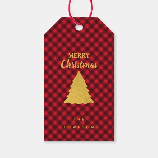 クリスマスレッド&ブラックバッファロープレイドクリスマスツリー ギフトタグ (正面)