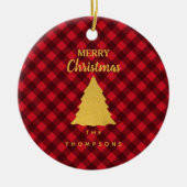 クリスマスレッド&ブラックバッファロープレイドクリスマスツリー セラミックオーナメント (正面)