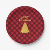 クリスマスレッド&ブラックバッファロープレイドクリスマスツリー ペーパープレート (正面)