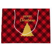 クリスマスレッド&ブラックバッファロープレイドクリスマスツリー ラージペーパーバッグ (正面)