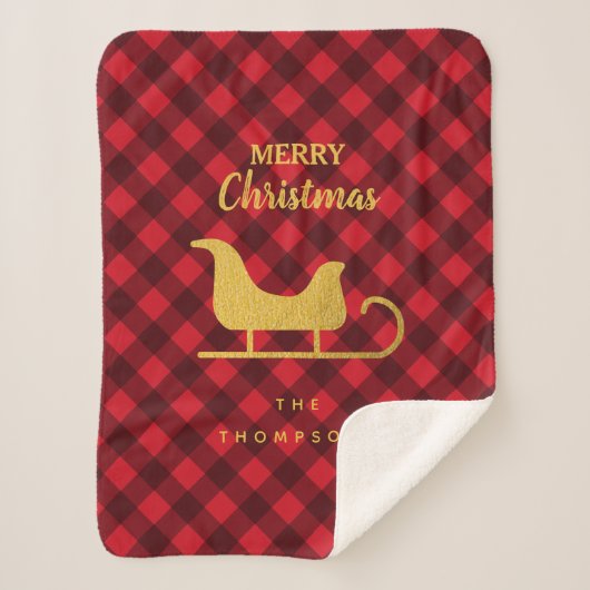 クリスマスレッド&ブラックバッファロープレイドサンタズレー シェルパブランケット (正面)