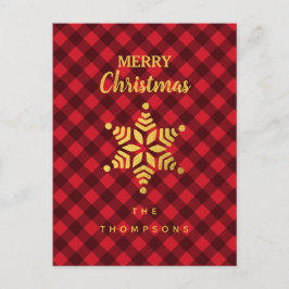 クリスマスレッド&ブラックバッファロープレイドスタースノーフレーク シーズンポストカード