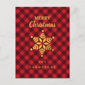 クリスマスレッド&ブラックバッファロープレイドスタースノーフレーク シーズンポストカード (正面)