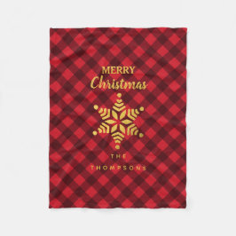 クリスマスレッド&ブラックバッファロープレイドスタースノーフレーク フリースブランケット