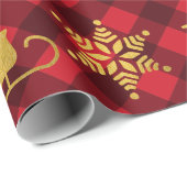 クリスマスレッド&ブラックバッファロープレイド金ゴールドクリスマス ラッピングペーパー (ロールコーナー)