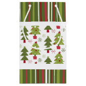 クリスマスレッド、ホワイトとグリーンの木とストライプ スモールペーパーバッグ (裏面)