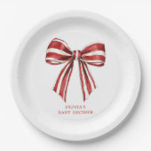 クリスマスレッド | ホワイトコケット弓ベビーシャワー ペーパープレート (正面)