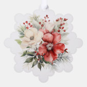 クリスマスレッド&ホワイトフラワーフォトスクエア オーナメントカード (裏面)