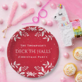 クリスマスレッド。ホワイトホリー、デッキザホールズパーティー ペーパープレート (パーティー)