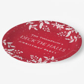 クリスマスレッド。ホワイトホリー、デッキザホールズパーティー ペーパープレート (アングル)