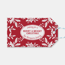 クリスマスレッド、ホワイトホリー、ファミリー名、フェスティバル ギフトタグ