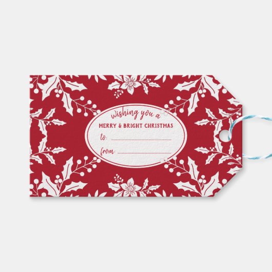 クリスマスレッド、ホワイトホリー、フェスティバル ギフトタグ (正面(横))