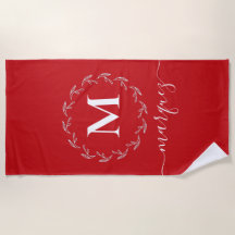 クリスマスレッド |ホワイトボタニカルリースモノグラム