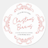 クリスマスレッド&ホワイト冬のフェスティバル製品ラベル ラウンドシール (正面)