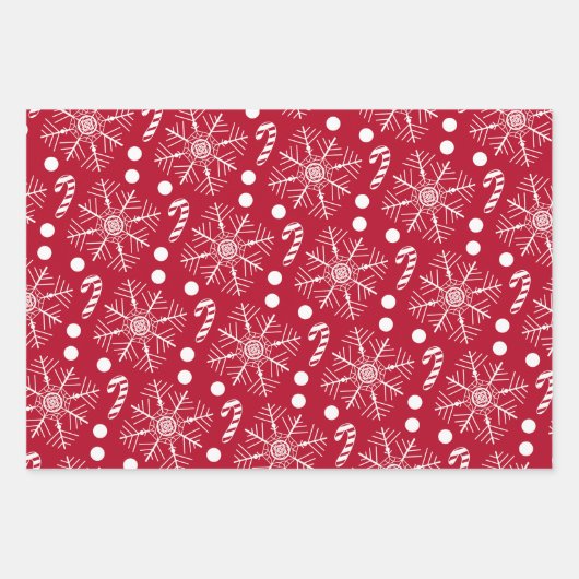 クリスマスレッド&ホワイト3漫画のパタークラシックン ラッピングペーパーシート (正面)